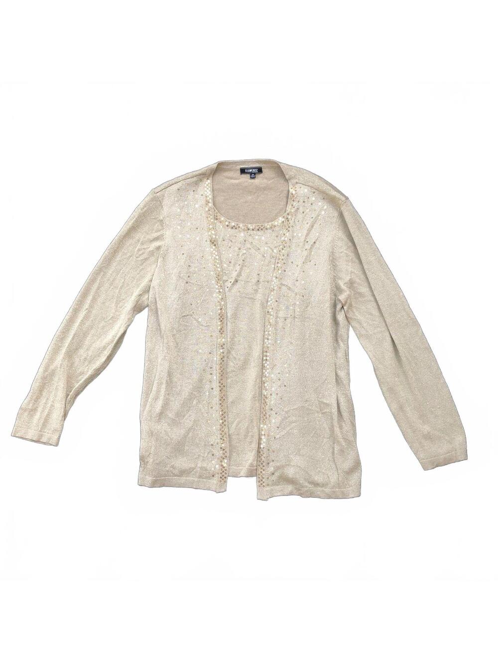 Elementz Woman 2X Gold Sequin Embellished Festive Cardigan Sweater